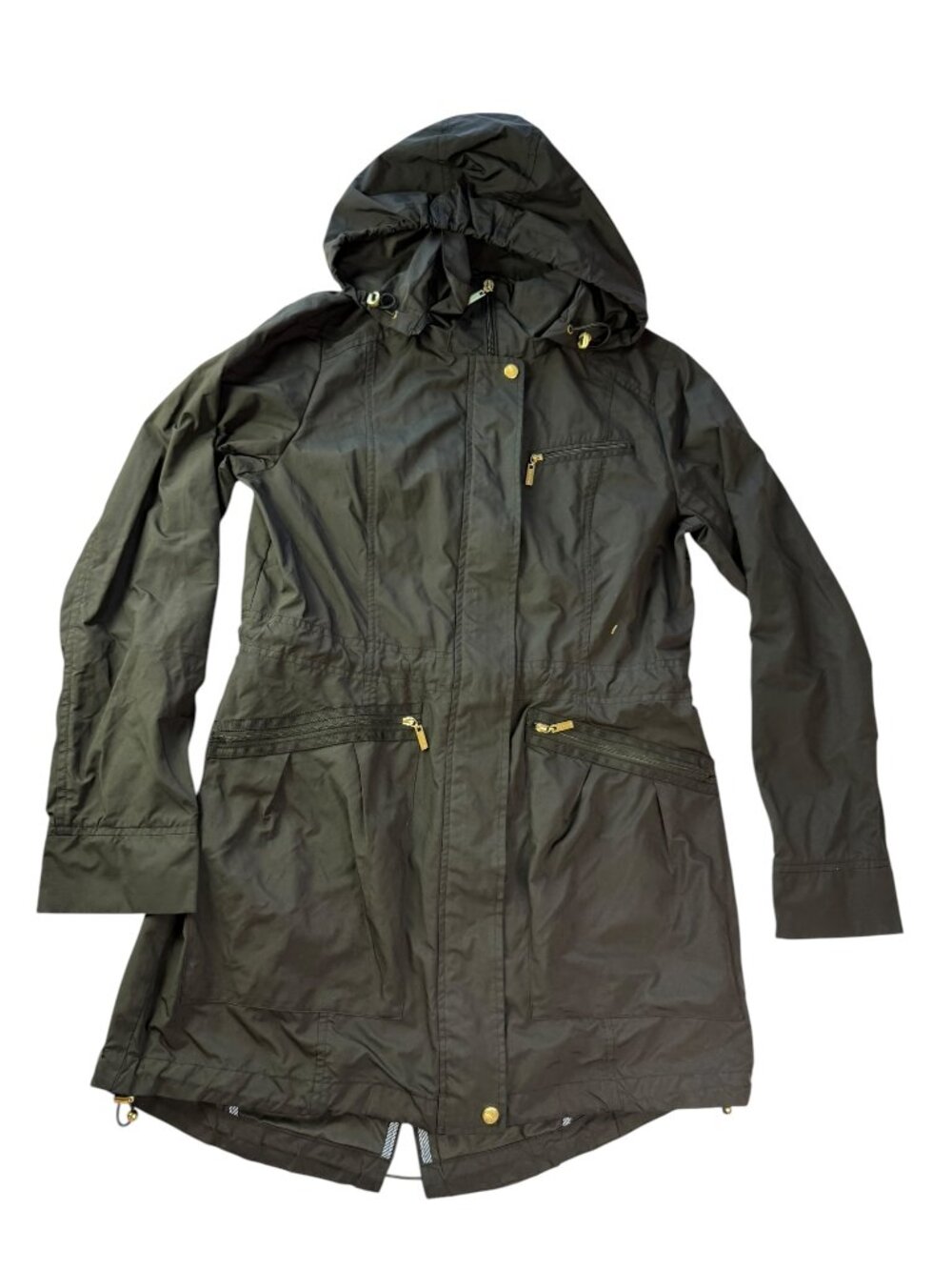 COLE HAAN Black Rain Jacket Raincoat, Hooded Size Women's Small.  Hooded.  Long